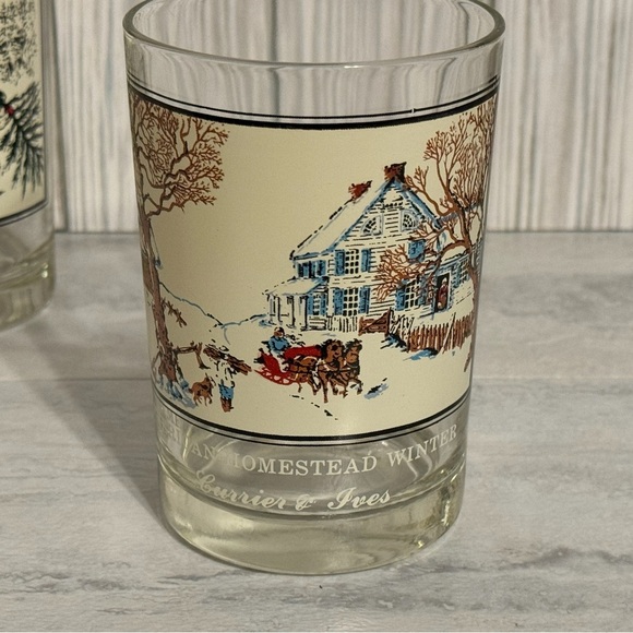 4- Arbys Collector's Series 1978 & 1981 Currier & Ives Christmas Holiday Glasses - Picture 3 of 5